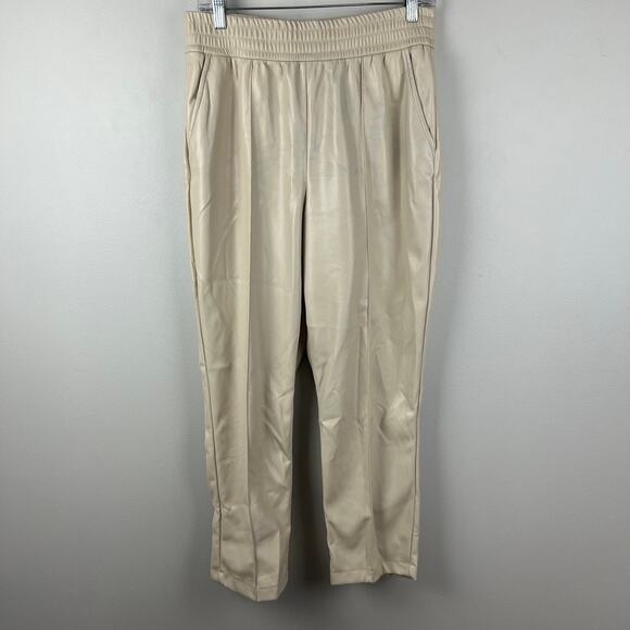 Maison D Amelie Pants - Maison D Amelie Cream Beige Pleated Faux Leather Pants